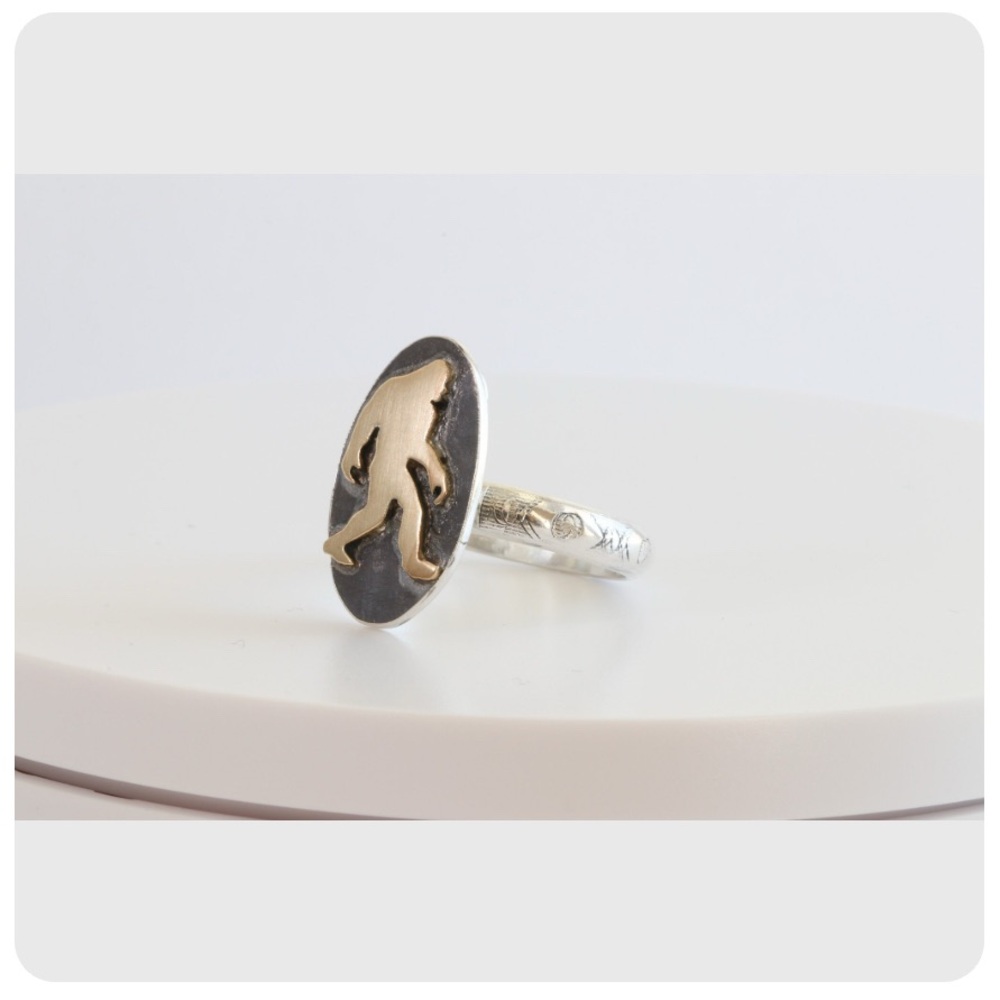 Handmade Bigfoot Ring Sterling Silver Brass Sasquatch Statement Ring Size 12 - Picture 3 of 12